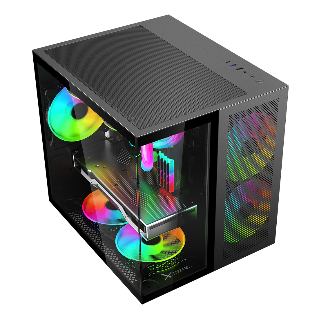 Miniatura 2 de Gabinete Gamer XZEAL Cubo, ventana cristal, 2x vent frontales, 1x vent trasero 120mm, Negro