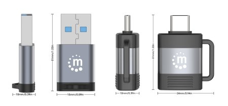 Miniatura 2 de Kit de Adaptadores Manhattan USB-C a USB-A y USB-A a USB-C, Negro/Gris