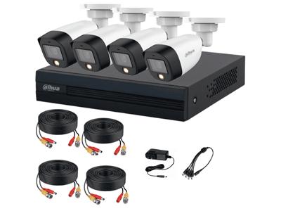 Kit de Vigilancia Dahua CCTV, DVR 4 Canales, 4 Camaras Bala full color 2mp, con accesorios
