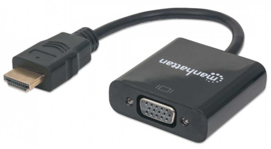 Adaptador vídeo Manhattan Convertidor HDMI a VGA HDMI Tipo A (Estándar) a VGA (D-Sub), 0.3 m, Negro