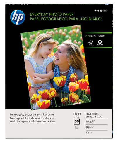 Miniatura 2 de Papel Fotografico HP Everyday Photo Paper, Glossy, 52 lb, 8.5 x 11 in. (216 x 279 mm), 50 sheets, Funciona con impresoras de inyección de tinta, optimizadas para tinta original HP, 15 - 30 °C, 5 - 30 °C, 20 - 80%, 238.1 mm, 14.3 mm