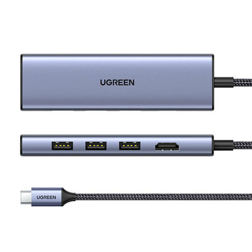 HUB Ugreen 20956A Interfaz USB Tipo C, 3 USB A 3.1, Cantidad de puertos 6, Velocidad 5000 Mbit/s, Color Plata