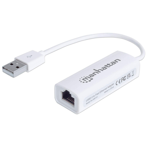 Tarjetas de red Manhattan USB, RJ-45 1, 100 Mbit/s, Alámbrico, Blanco