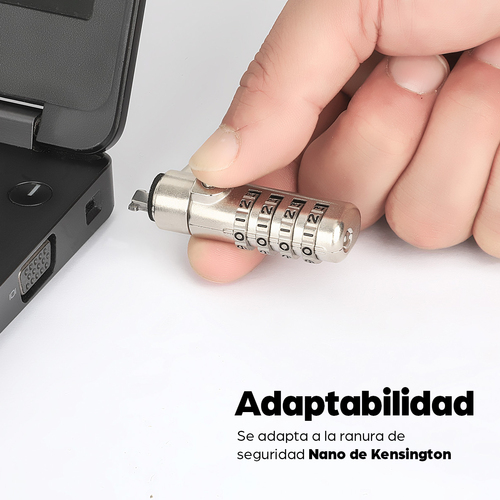 Miniatura 3 de Cable antirrobo Manhattan Candado Laptop Nano combinación 1.8mts gris Kensington, Nano, Cerradura con combinación, 1.8 m, Acero, Zinc, Gris
