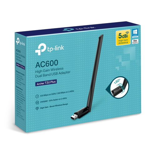 Miniatura 3 de Tarjetas de red TP-Link Archer T2U Plus USB, 600 Mbit/s, Alámbrico, Negro