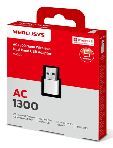 Miniatura 2 de Tarjeta de red inalambrica Mercusys MA30N USB, Wi-Fi 5 (802.11ac), Blanco
