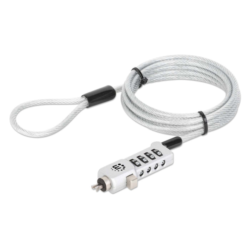 Cable antirrobo Manhattan 440301 Kensington, Nano, Noble, Cerradura con combinación, 1.8 m, Carbono, Cloruro de polivinilo (PVC), Acero, Plata