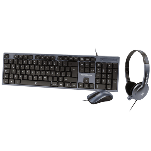 Kit Teclado y Mouse Perfect Choice PC-201700 USB, Interruptor de membrana, Alámbrico, 1000 DPI, Negro