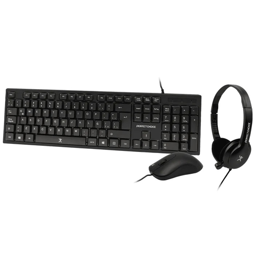Kit Teclado y Mouse Perfect Choice PC-201717 USB, Interruptor de membrana, Alámbrico, 1000 DPI, Negro