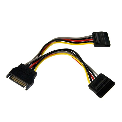 Cable de poder StarTech.com SATA 15 puntas, 2 x SATA 15-pines, 0.15 m, Negro