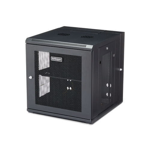 Rack StarTech.com Tipo Bastidor de pared, Capacidad del rack 12U, 4 postes, Peso Max. 90 kg, Color Negro, Incluye tuercas Si