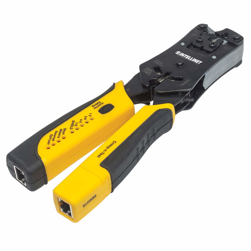 Pinza Ponchadora Intellinet con Probador de cables, RJ-11/RJ-12/RJ-22/RJ-45, Negro/Amarillo