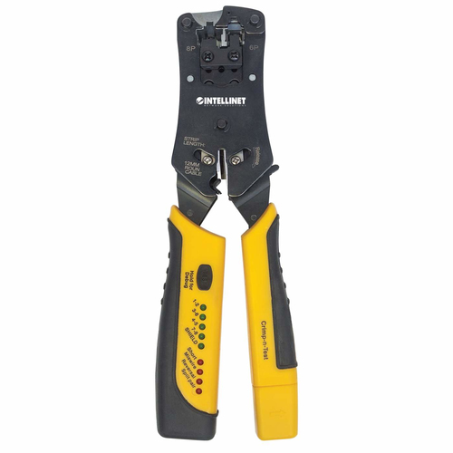 Miniatura 3 de Pinza Ponchadora Intellinet con Probador de cables, RJ-11/RJ-12/RJ-22/RJ-45, Negro/Amarillo