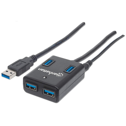 HUB Manhattan Hub USB 3.0 de Supervelocidad Interfaz USB 3.2 Gen 1 (3.1 Gen 1) Type-A, 4 USB A 3.1, Plástico, Cantidad de puertos 4, Velocidad 5000 Mbit/s, Color Negro