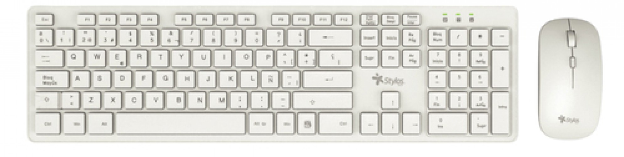 Kit Teclado y Mouse Stylos STPKTM5W Inalámbrico, 1600 DPI, Blanco