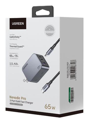Miniatura 2 de Cargador de 65W serie Nexode Pro | 3 Puertos de Carga Ra¡pida | 2 USB-C | 1 USB-A | Tecnologa­a GaNInfinity | PD3.1 de 65W / QC4.0 | Tecnologa­a de Proteccia³n Ta©rmica | Optimiza la Carga | Caja de Aluminio | Incluye Cable U