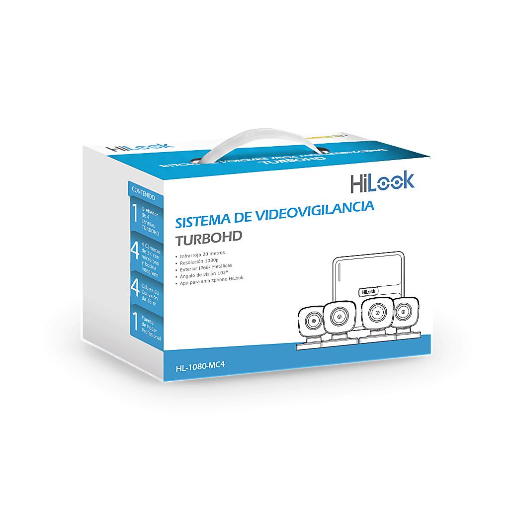 Kit de Vigilancia Hilook CCTV, DVR 4 Canales, 4 Camaras bala 2MP, accesorios de instalacion