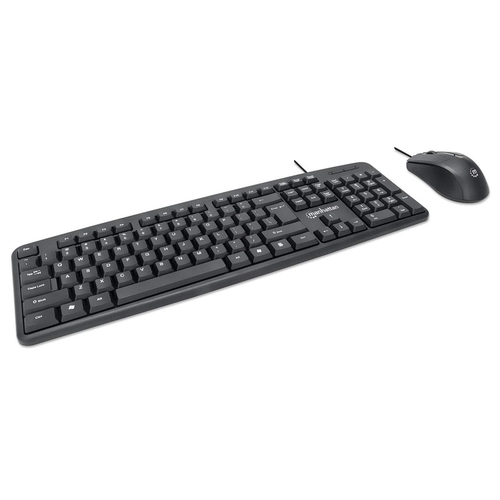 Miniatura 5 de Kit Teclado y Mouse Manhattan Juego de teclado y mouse óptico, cableados USB, Interruptor de membrana, Alámbrico, 1000 DPI, Negro