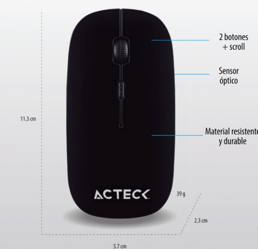 Mouse Acteck NTRY 200 Óptico, 2 Botones, 1200 DPI, RF inalámbrico, 10 m, Negro
