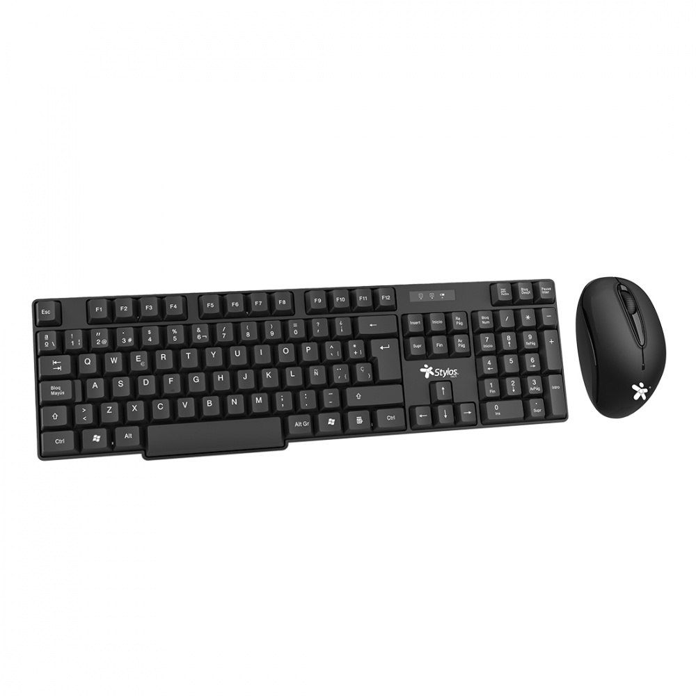 Kit Teclado y Mouse Stylos STPKTM3B RF inalámbrica + USB, Inalámbrico y alámbrico, Negro