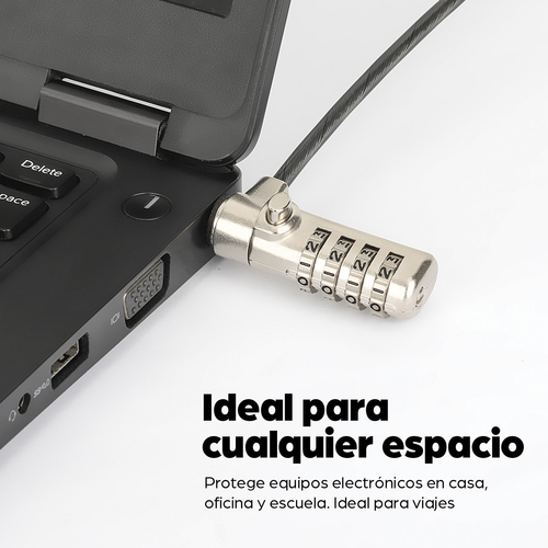 Miniatura 4 de Cable antirrobo Manhattan Candado Laptop Nano combinación 1.8mts gris Kensington, Nano, Cerradura con combinación, 1.8 m, Acero, Zinc, Gris