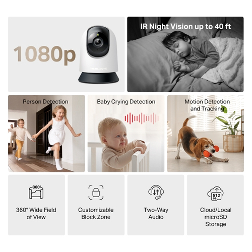Miniatura 3 de Cámara IP Mercusys MC200 Foco, Wifi, MicroSD, Interior, Negro, Blanco