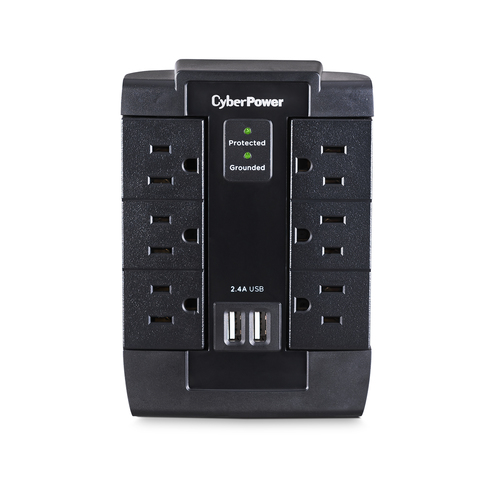Miniatura 4 de Supresor de picos CyberPower P600WSURC1 125 V, 1200 J, 6 contactos, NEMA 5–15P, Negro