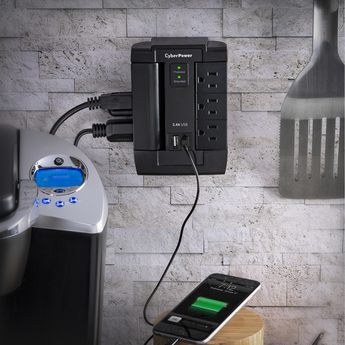 Miniatura 2 de Supresor de picos CyberPower P600WSURC1 125 V, 1200 J, 6 contactos, NEMA 5–15P, Negro