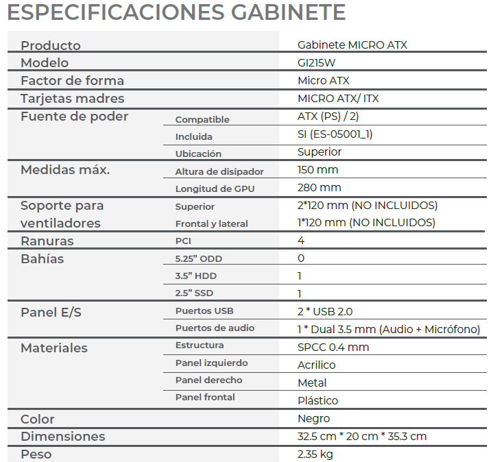 Miniatura 2 de Gabinete Acteck Performance II, Micro Torre, fuente 500w, Micro ATX, ITX, Ventana de acrilico, 1 bahia 2.5, 1 bahia 3.5, Negro, AC-935784